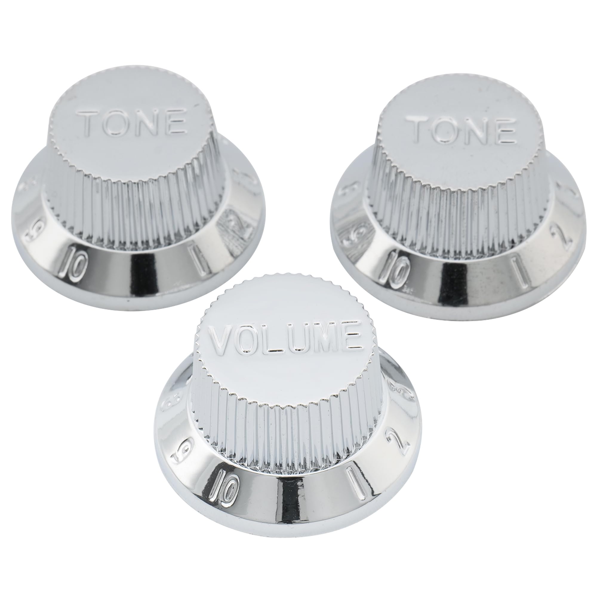 Musiclily Metric Strat Knobs 1 Volume 2 Tone Control Knobs Set for Import Squier Strat Style Electric Guitar, Chrome