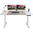 bilbil Dual Motor Electric Standing Desk, 63 x 30 Inch Height Adjustable Sit Stand Table with Splice Board, Stand up Home Office Desk, White Frame/Oak and White Top