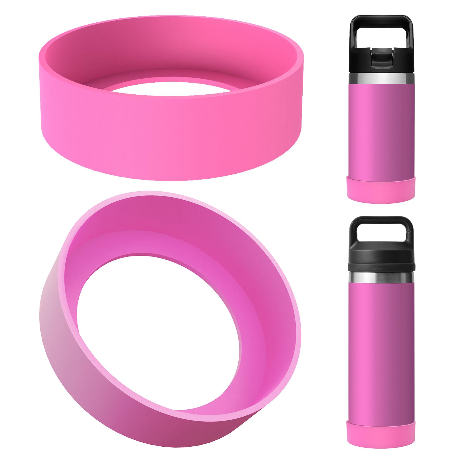 Linkidea 2 Pack Water Bottle Boot Compatible with YETI Rambler Jr. Kids 12oz, Rambler Bottle 12oz/18oz, Yonder 20oz, Silicone Anti-Slip Bottle Bottom Bumper Protector (Pink)
