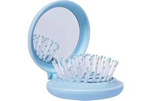 Arthaxi Travel Hair Brush and Mirror Comb, Compact Mirror with Mini Hair Brush Set, Folding Hairbrush for Women, Small Hair Comb with Mirror for Purse or Backpack, Gifts for Women, Blue
