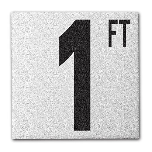 Ceramic Swimming Pool Deck Depth Marker "1 FT" Abrasive Non-Slip Finish, 5 inch Font