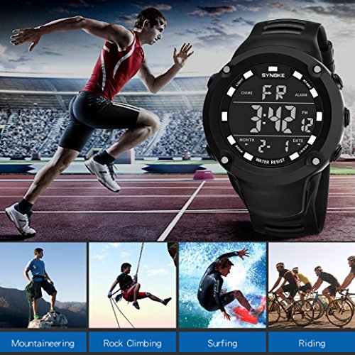 Men Digital Sport Watch, Voberry SYNOKE Multi-Function 50M Waterproof Sports Watch LED Digital Double Action Watch (Black)