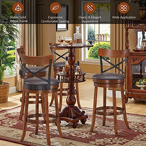 COSTWAY Bar Stool Set of 2, 360Degree Swivel Solid Wood Stools with Soft Cushion & Backrest, 29