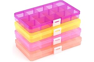 Opret 15 Girds SMALL Jewelry Organizer Earring Storage(4 Pack), Bead Organizer Box, Plastic Container with Adjustable Dividers for Crafts Jewelry Screws Fishing Tackles Small Items, Size 6.9×3.9×0.9in
