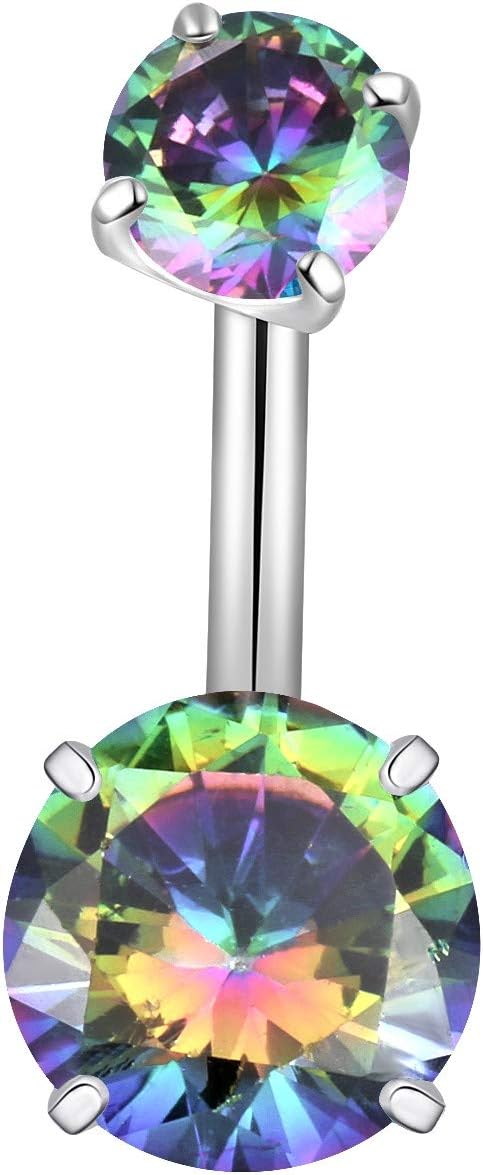 YHMM14G 10mm Belly Button Rings Stainless Steel, External Thread Round CZ Navel Barbell Stud Body Piercing Jewelry