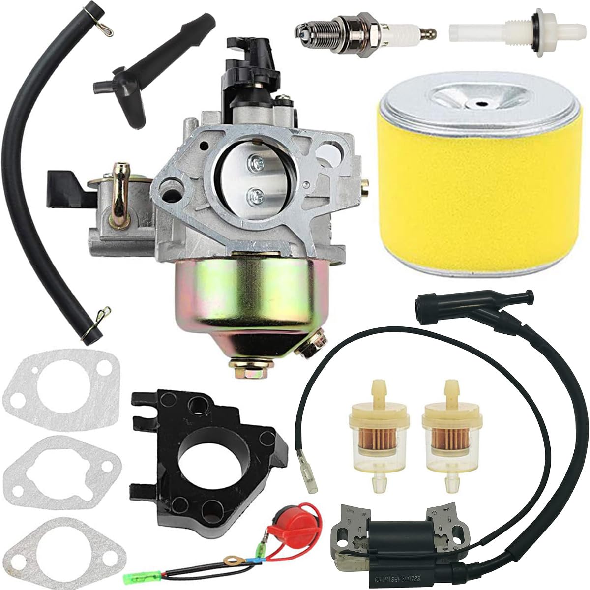 ZAMDOE GX340 GX390 Carburetor Kit for Honda GX 390 GX 340 13HP 11HP GX340U1 GX340R1 GX340K1 WT40XK1 WT40XK2 Generator Lawnmower Engines, with Ignition Coil Assembly Air Filter Spark Plug Gaskets