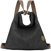 CORIOS Women Backpack Canvas Shoulder Bag Casual Daypacks Handbag Large Capacity Top Handle Bag Multifunction Tote Bag for Travel Shopping Work Daily Black