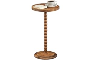 HOOBRO Small Round Side Table, Drink Table with Solid Wood Leg, Martini Table with Pedestal Accent, for Small Space, Living R