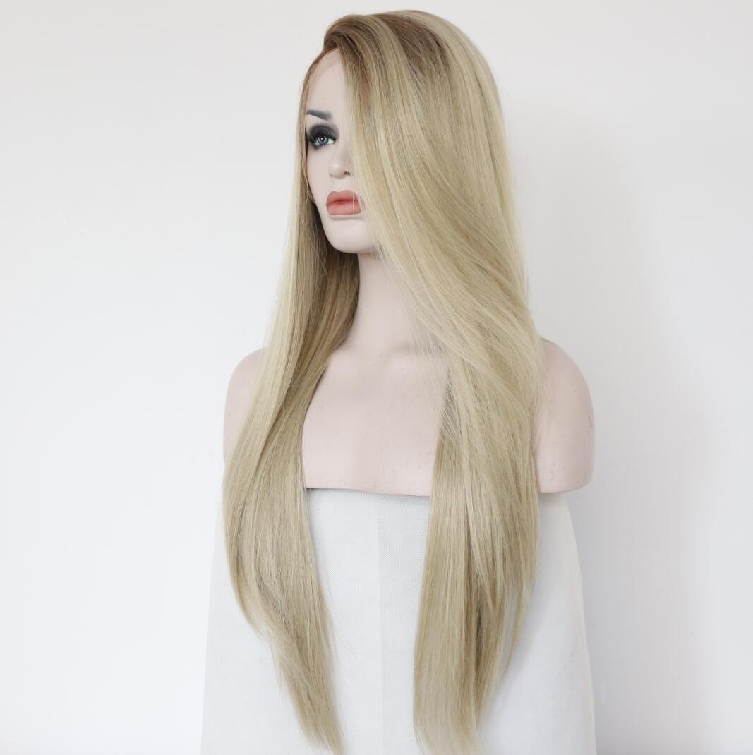 eNilecor Blonde Lace Front Wig, Long Straight Wigs Realistic Synthetic Hair Replacement Wig Ombre 2 Tone for Women