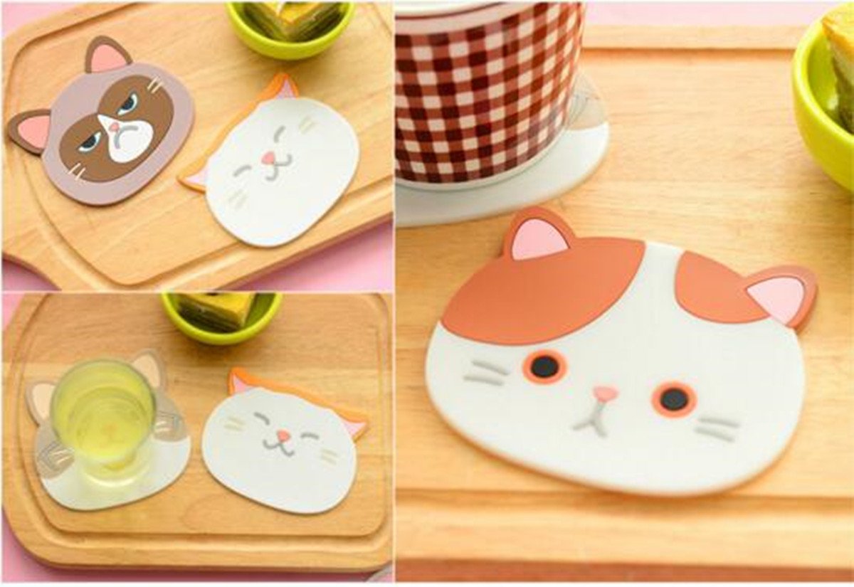 Cute Cat Tasse Silikon Untersetzer Tasse, hitzebeständig rutschfestem Cup Pad Gummi Matten für Wein Glas Tee Kaffee Home House Kitchen Decor oder eine Hochzeit Idee, 6er-Set