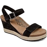 Aetrex Women&rsquo;s Sydney Orthopedic Quarter Ankle Strap Espadrille Wedge Sandals &ndash; Arch Support Sandals with Memory Foam Comfort