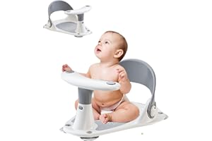 EASYFORALL Baby Bath Seat with Water Thermometer for Infants Baby Bathing, Non-Slip Baby Bathtub Seat, Portable Foldable Baby Bath Tub Seat for Infant Toddler 6-36 Months (Grey)