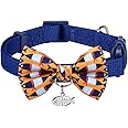 Blueberry Pet Timeless Navy Blue Cat Collar with Bells, Chic Fish Print, Handmade Bow Tie, Christmas Cat Collar, Adjustable 9