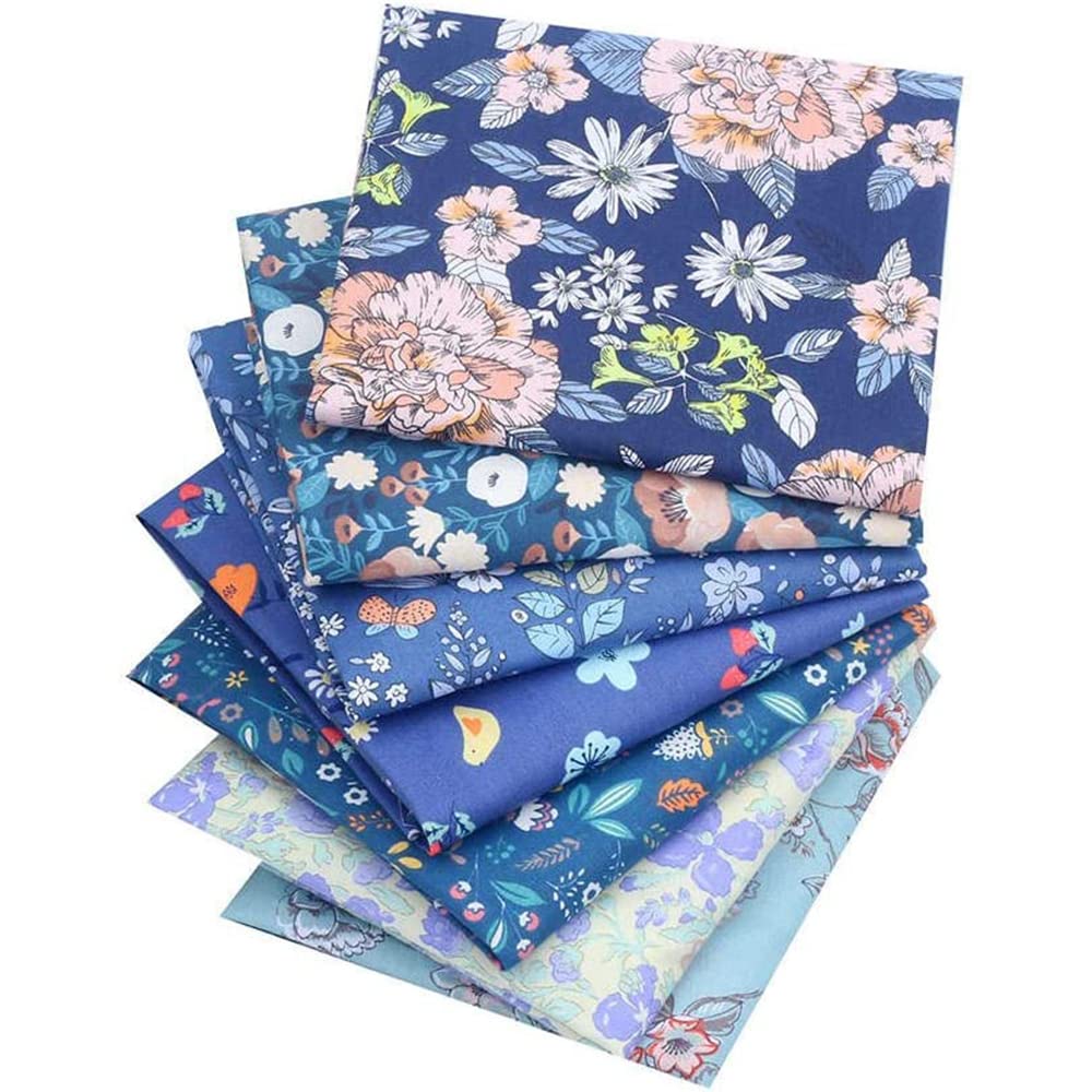 CraftsFabrics 7pcs/ Lot (16''x20'') Blue Floral Fat Quarters Bundle Pre-Cut Squares for Quilting, Scrapbooking, Crafts, Nursery, DIY Projects, Collage