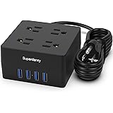 Power Strip, SUPERDANNY 4-Outlet 4-USB Surge Protector, 5 Ft Extension Cord, 900 Joules, Overload Switch, Grounded, Mountable