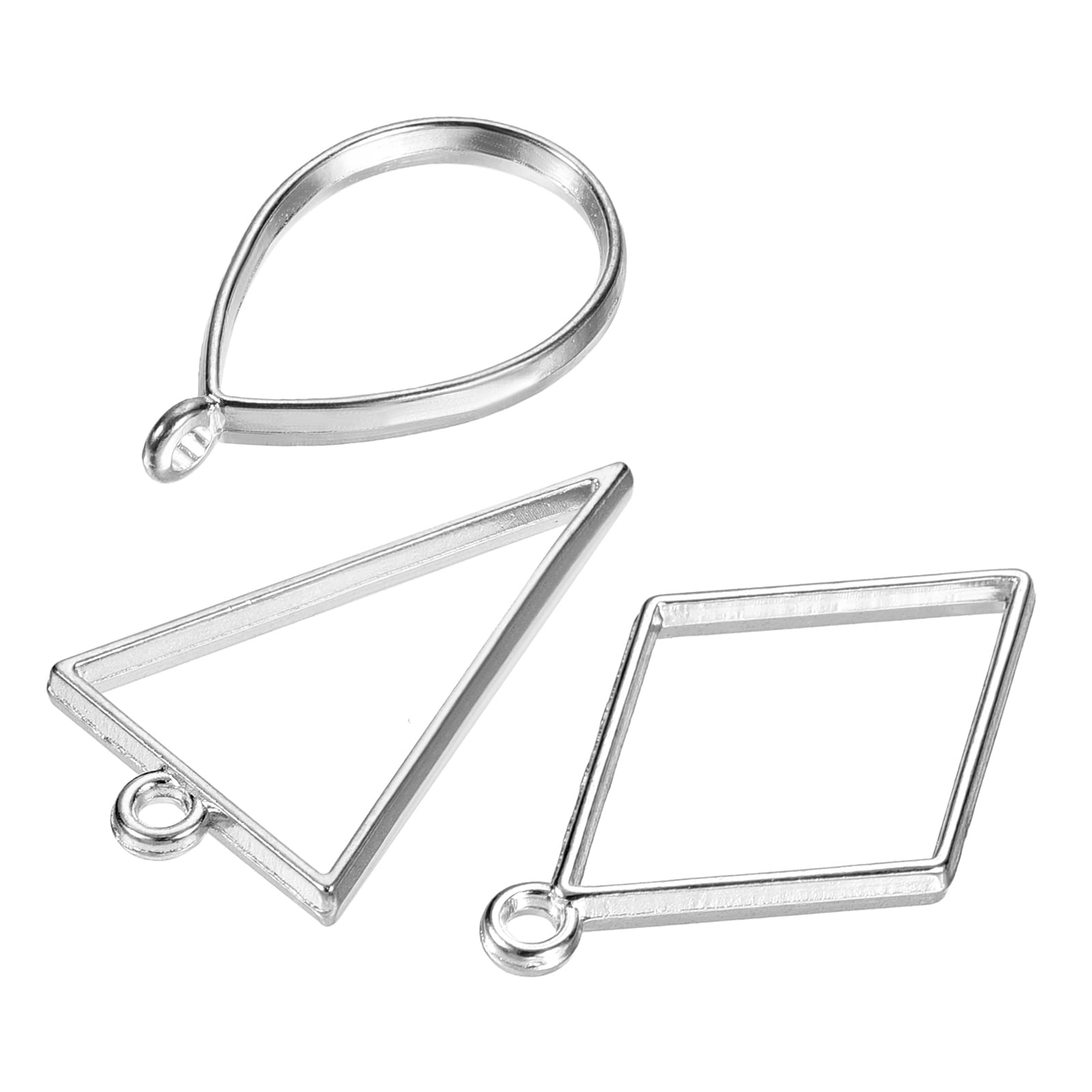 M METERXITY 1 Set/30Pcs Open Bezels for Resin - Hollow Frames Alloy Drop Shape, Triangle, Rhombus, Apply to DIY Crafts Pendants Pressed Flowers (Silver Tone)