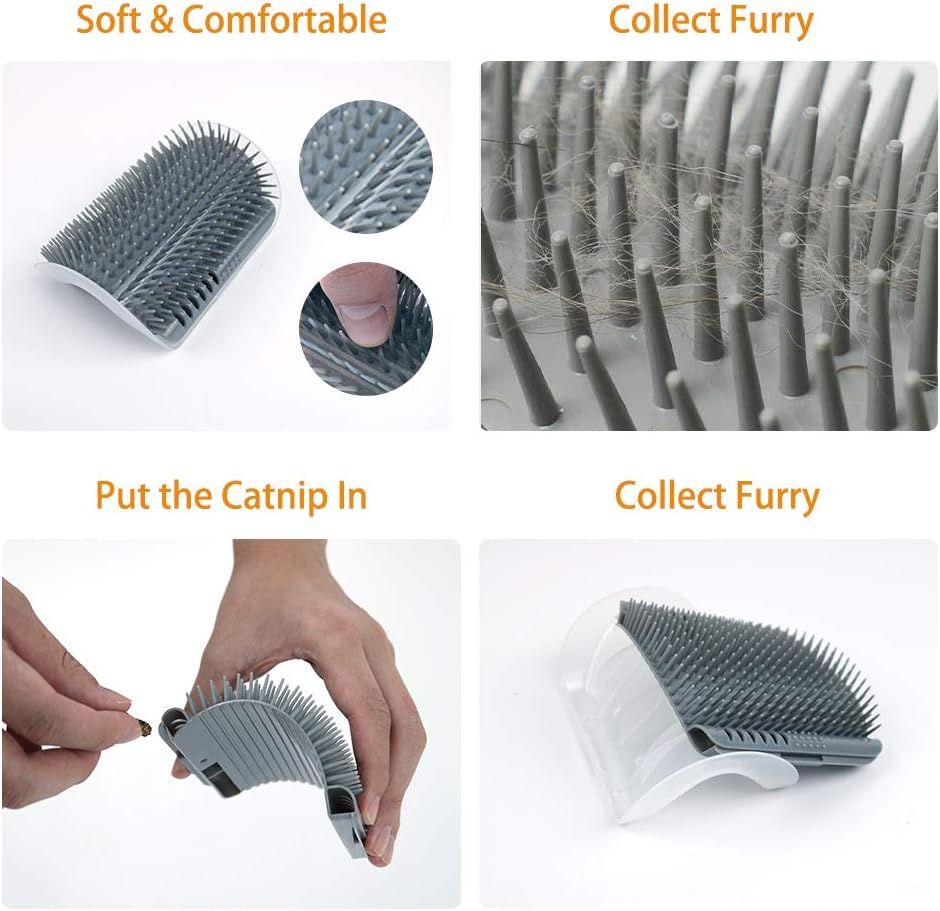 LMTIC 4 Pack Cat Self Groomer, Wall Corner Cat Brush Comb with Catnip, Cat Face Scratcher, Perfect Massager Tool for Cats with Long and Short Fur, Gifts for Cat Kitten, Grey : Pet Supplies