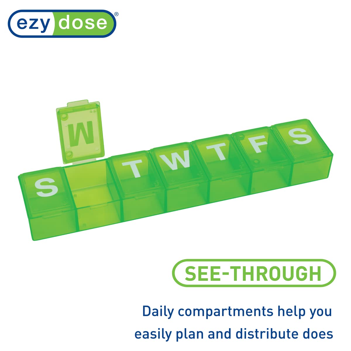Ezy Dose Weekly (7-Day) Pill Organizer, Vitamin and Medicine Box, Medium Compartments, Colors may vary, Made in the USA