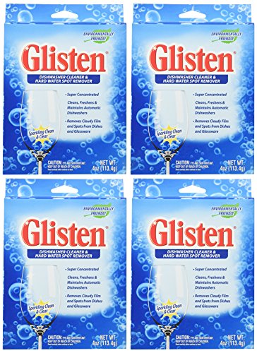 Glisten Environmentally Friendly Dishwasher Cleaner and Hard Water Spot Remover - Pack of 4 (each pack contains 2 packets)