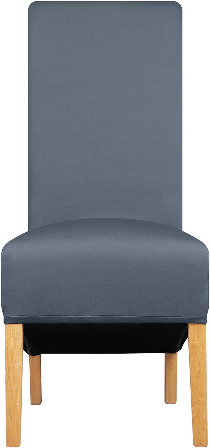 Leorate High Back Chair Cover Stretch Spandex Fabric Chair Cover Seat Cover for Home Dining Room Kitchen Hotel Grey Blue 6 pieces - Image 4