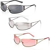 GGSTDDUP 3 Pairs Y2k Sunglasses for Women Men, Fashion Metal Y2k Glasses, 2000s Rectangle Club Cool Aesthetics Eyewear