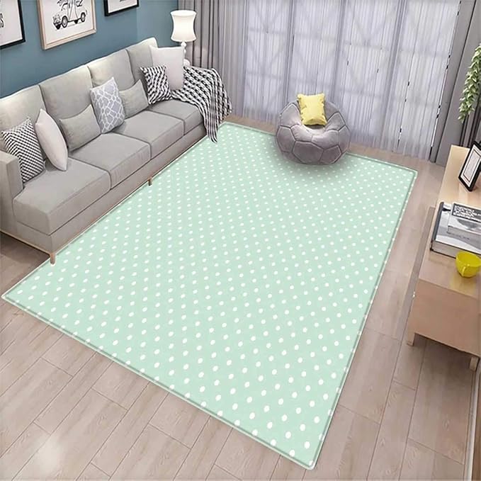 Green AntiSkid Rugs Retro Style Baby Nursery Themed Pattern with