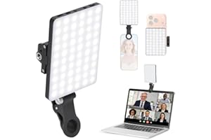 Newmowa 60 LED Rechargeable Clip On Selfie Light for Phone, with Front & Back Clip, 3 Colors & 10 Brightness, CRI 95+ for iPh
