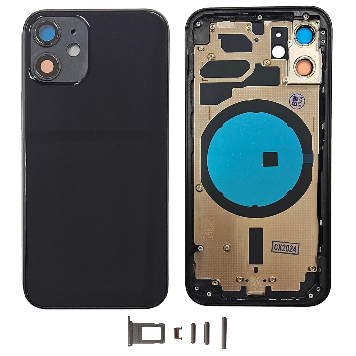 Smartex® Back cover Housing + Frame compatibile with iPhone 12 Mini| Rear Shell NO LOGO, NO PRE-INSTALLED COMPONENTS (Black) — image 1