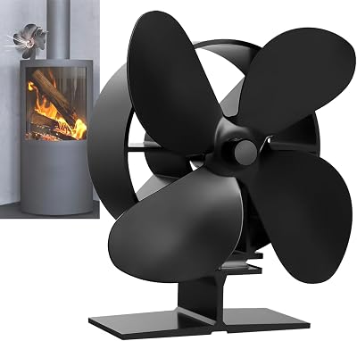 BenkerEsti Wood Stove Fan 4 Blades Silent Operation Black