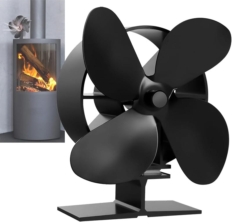 BenkerEsti Wood Stove Fan 4 Blades Silent Operation Black