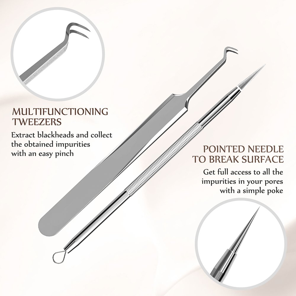 Anjou Blackhead Remover Comedone Extractor, Curved Blackhead Tweezers Kit, 11-Heads Professional Stainless Pimple Acne Blemish Removal Tools Set, Silver: Beauty