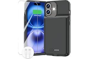 GIN FOXI Battery Case for iPhone 16e /16, Fast Charging Case Charger 8500mAh Ultra-Slim Lightweight Powerful 15W Battery Pack Rechargeable Anti-Fall TPU Juice Box for iPhone 16e/ for iPhone 16(6.1") Black