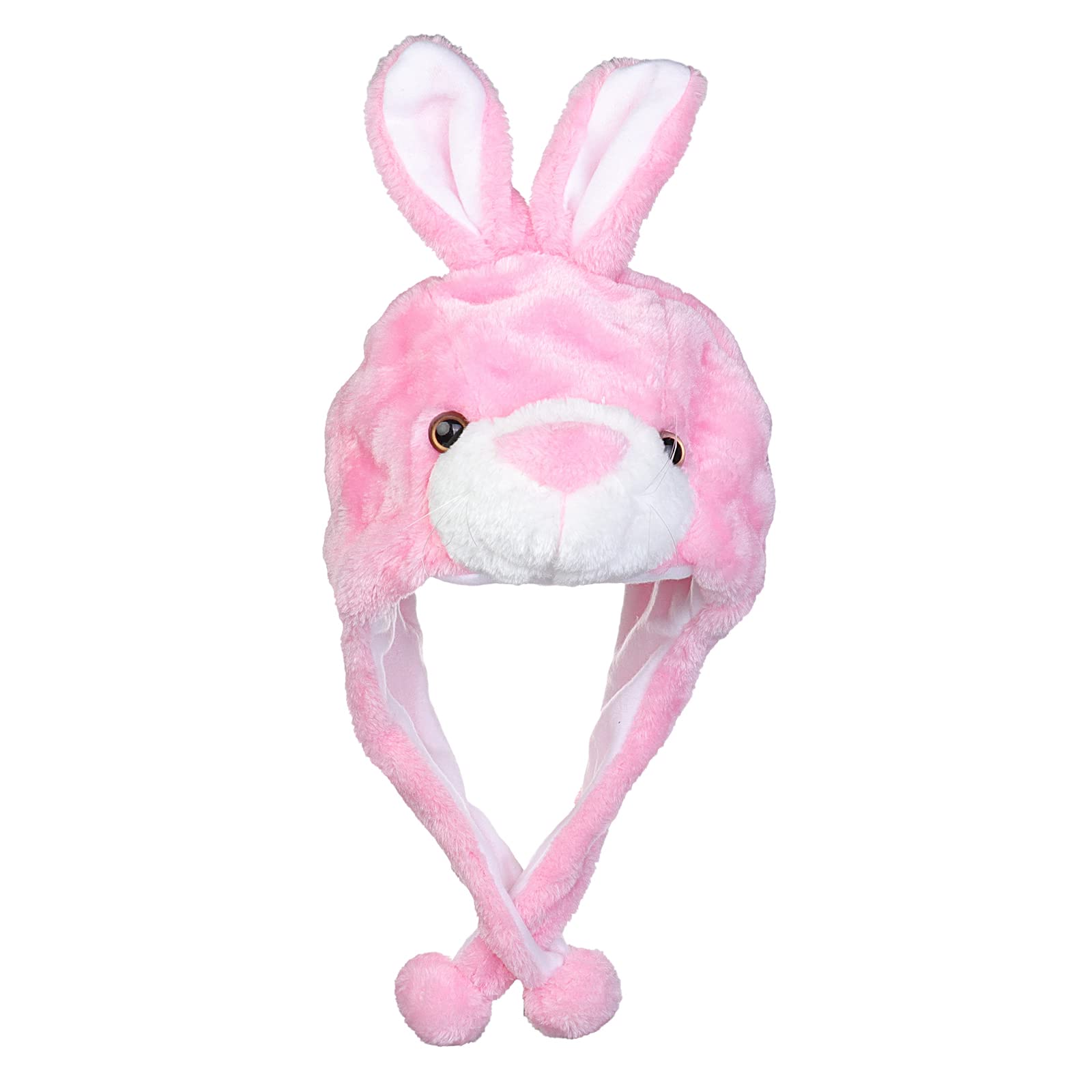 JK Home 2-in-1 Hat with Earflaps Scarf Set Cute Plush Animal Hat Cosplay Costume Headwear Warm Soft Cozy Hats for Kids Adults One Size Novelty Headgear Photo Props Pink Bunny