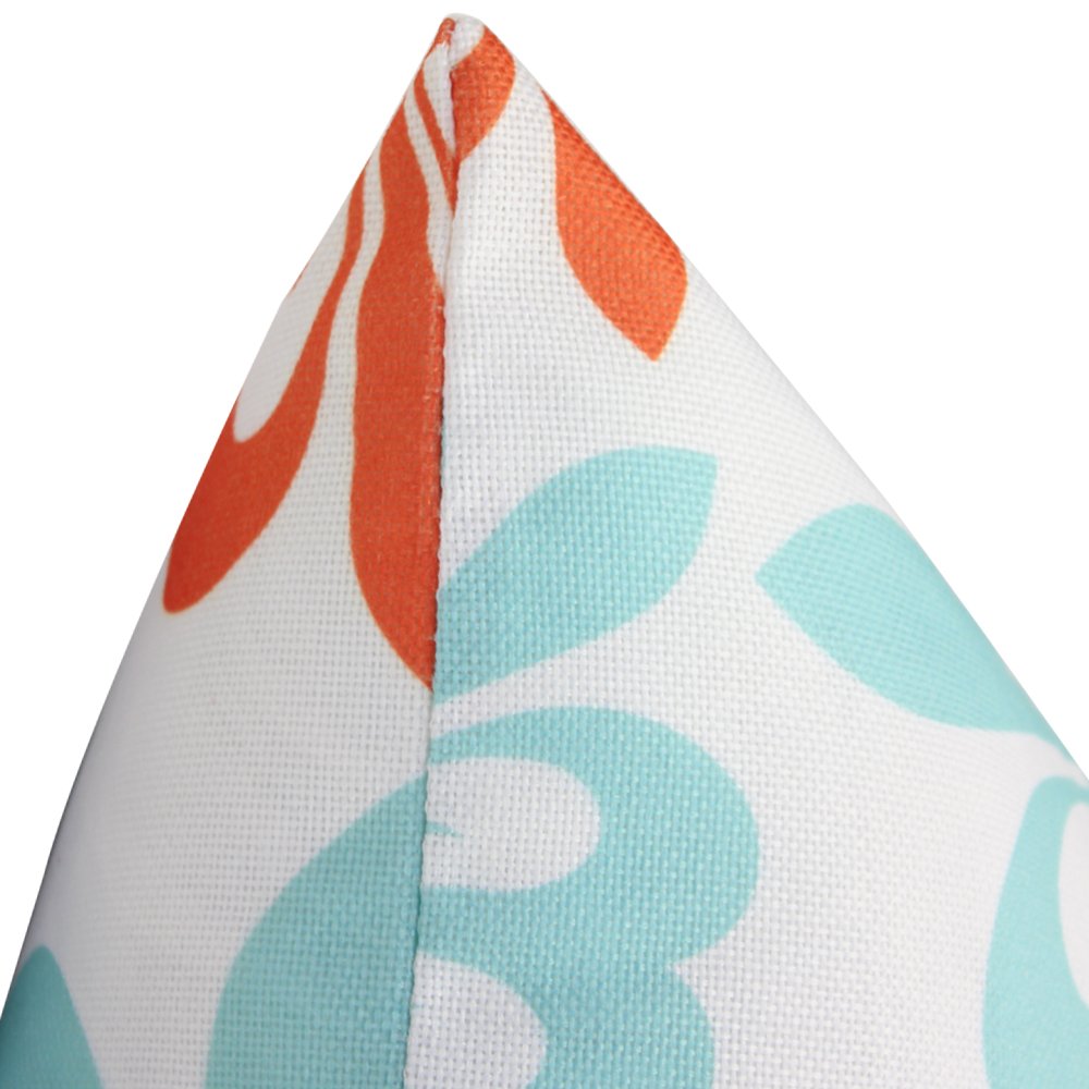 FabricMCC Throw Pillow Cover Flowers Red and Teal on White Square Accent Decorative Pillow Case Cushion Cover 18x18