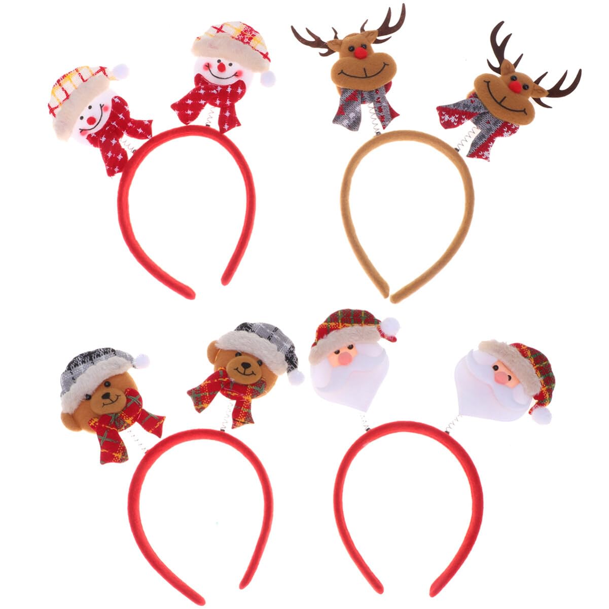 Lurrose 4pcs Christmas Headbands,Santa Antler Bear Snowman Hairbands Xmas Head Bopper Cartoon Spring Headwear for Children Girls