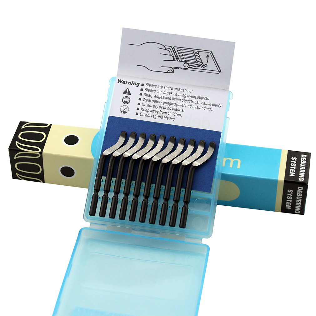 Deburring Tool Kit, 10pcs Rotary Deburr Blades Set with Handle Debur Knife, Great Burr Remover Hand Tool for Wood/Plastic/Aluminum/Copper and Steel
