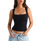 HOYAYO Women's Slim Fit Double-Layer Tank Top Square Neck Sleeveless Basic Fitted Tee Shirt