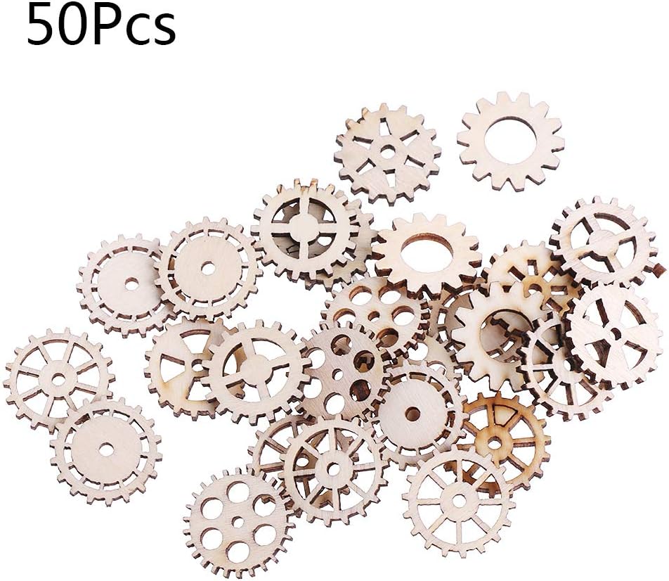 Gszfsm001 50pcs Laser Cut Wood Gear Embellishment Wooden Shape Craft Wedding Decor