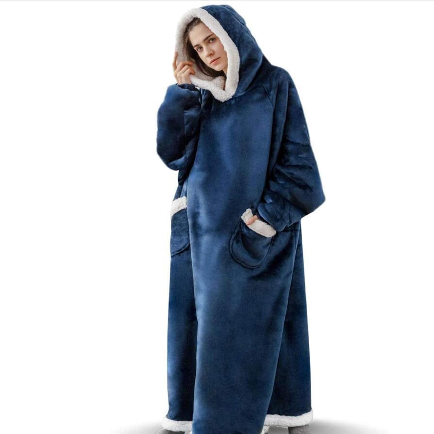 AILINSHA Plus size plus velvet warm pajamas，Oversized Hoodie Blanket