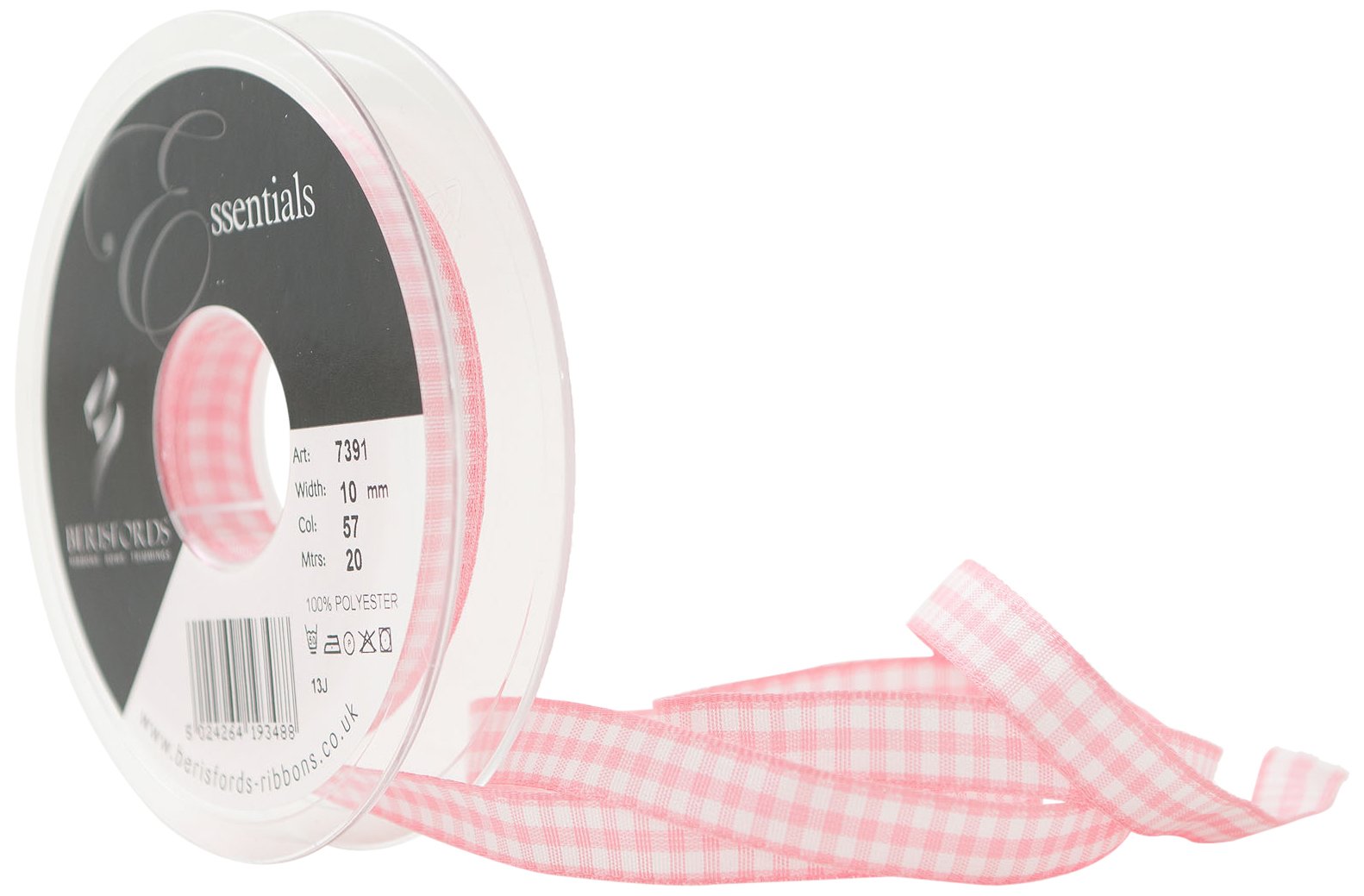 Berisfords 10 mm Gingham Ribbon, Rose