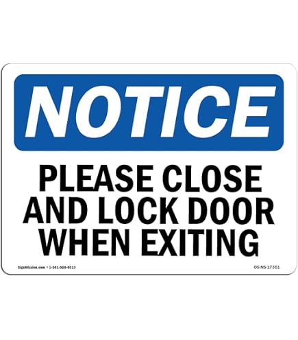 Amazon.com: OSHA Notice Sign - Please Close and Lock Door When