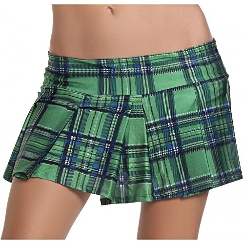 Women's Flared Stretch Soft Green Mermaid Print Pleated Mini Dress Skater Skirt