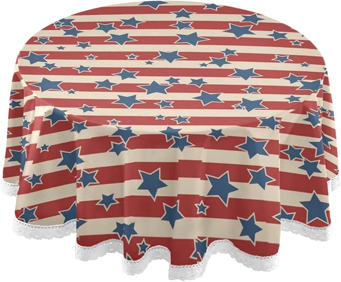 American Patriotic Stars Round Tablecloths, Stripes