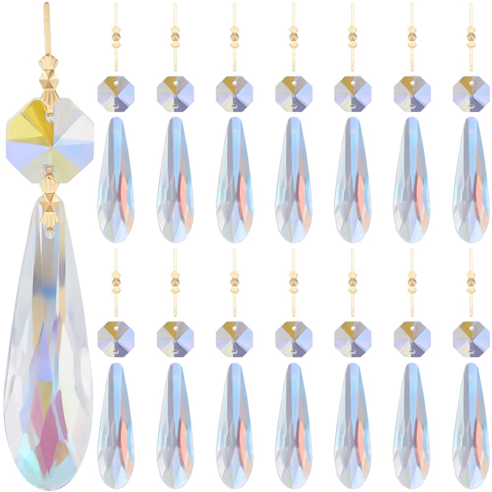 SOFPLATE 1 Box 15pcs 50mm Crystal Chandelier Drops Chandelier Replacement Crystals Clear Glass Icicle Drop Pendant Prism Hanging Chain Ornaments Kit for Bead Room Dining Room Home Wedding Decoration