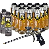 GREAT STUFF PRO Construction Adhesive for Wall &amp; Floor 26.5oz, Polyurethane Foam Adhesive for Subfloors, Drywall &amp; Foam Panels, One Component, Off White, Pack of 12 with Applicator (Standard Gun)