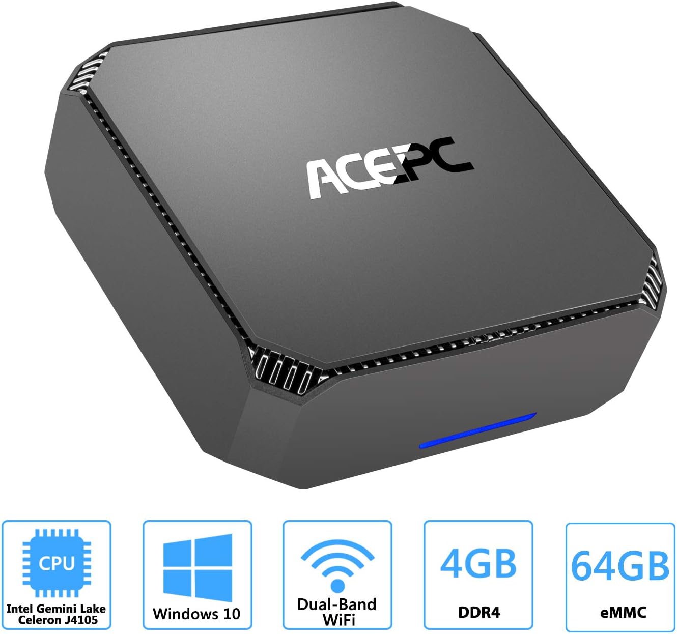 ACEPC GK2 Mini PC Intel Celeron J4105,4K@60fps UHD Graphics Windows 10 Mini Computer,4GB DDR4/64GB eMMC,Gigabit Ethernet,Dual Band Wi-Fi