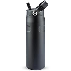 Stanley - Garrafa de água com palhinha IceFlow Flip, palhinha incorporada, abertura grande, aço inoxidável leve, 710 ML, Black