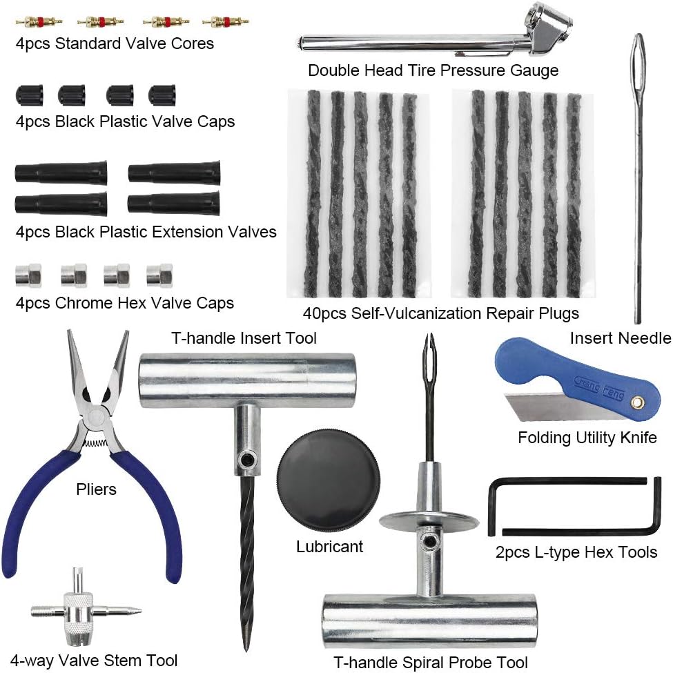 MAIKEHIGH Tire Repair Kit, 68 Pcs Tire Plug Kit Heavy Duty Professional Tubeless Flat Puncture Repair Tool for Car, Offroad, ATV, Truck, Tractor, SUV: Automotive