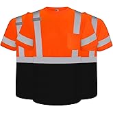 TCCFCCT Hi Vis Shirts for Men Class 3 High Visibility Shirts with Short Sleeves, Reflective Safety Shirts for Men Women, Construction Work Shirts with Black Bottom, Breathable DP-Orange XL 3PCS
