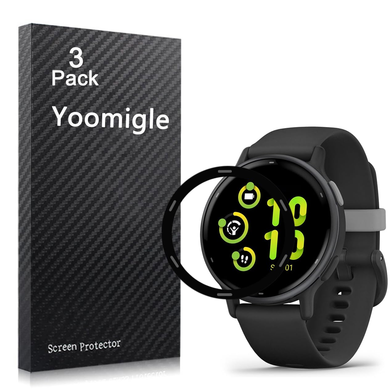 Yoomigle 3 Pack Compatible with Garmin Vivoactive 5 Smartwatch Screen Protector Film Compatible with Garmin Vivoactive 5 Smart Watch Screen Protectors Foils 3D Full Coverage Screen Cover Anti-Scratch